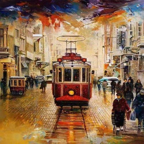 Canvas İstiklalde Kış Sayılarla Boyama Seti  Kasnaklı 90 x 110 cm