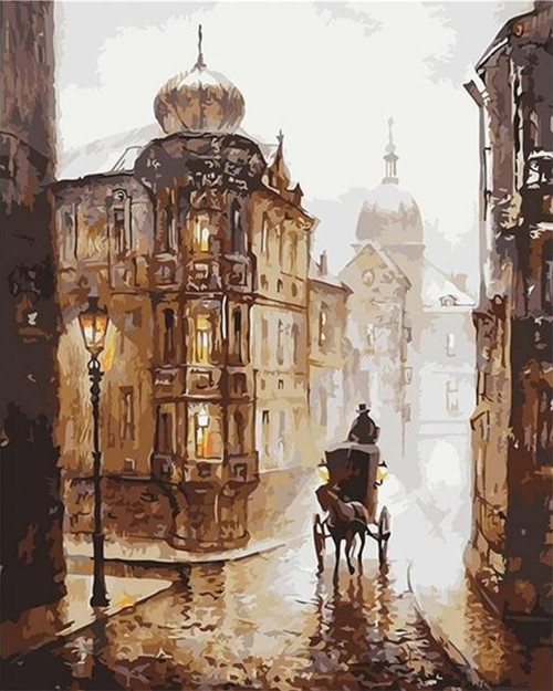Canvas Sokaklar ve Fayton Sayılarla Boyama Seti Kasnaklı 70 x 90 cm
