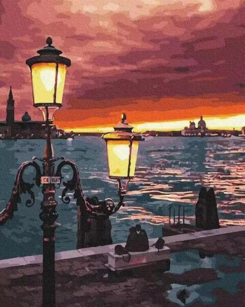 Canvas Kordonda Günbatımı Sayılarla Boyama Seti Kasnaklı 70 x 90 cm