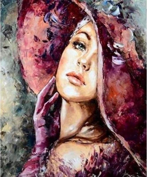 Canvas Şapkalı Kadın 3 Sayılarla Boyama Seti  Kasnaklı 50 x 65 cm