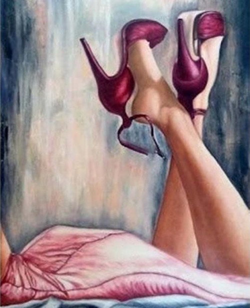 Canvas Topuklu Ayakkabılar Sayılarla Boyama Seti Kasnaklı 50 x 65 cm