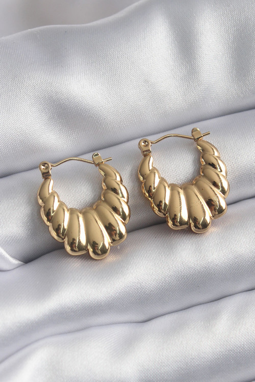 316L Çelik Gold Renk İşleme Detay Kadın Küpe