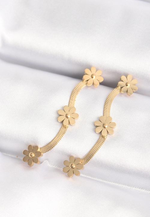 316L Çelik Gold Renk İtalyan Zincir Papatya Küpe