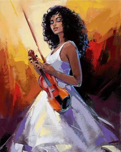 Canvas Huzurlu Kemancı Sayılarla Boyama Seti Kasnaklı 40 x 50 cm