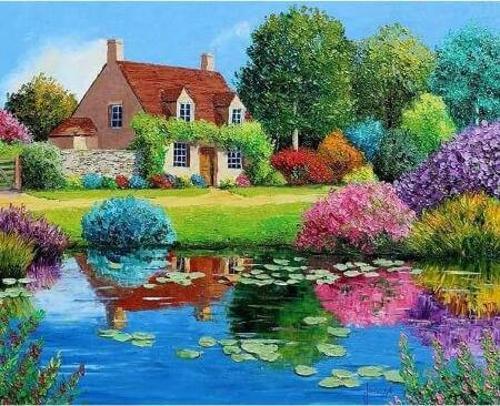 Canvas Renkli Cennet Evi Sayılarla Boyama Seti  Kasnaklı 90 x 110 cm