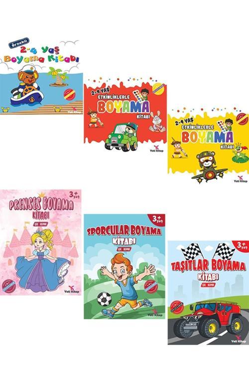 2-4 Yaş Boyama Kitap Serisi, Prenses, Sporcular, Taşıtlar Boyama Kitabı Seti (6 Kitap)