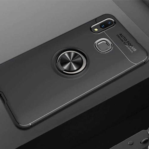 Samsung Galaxy A10S Uyumlu Cep Telefonu Için Dönebilen Yüzüklü Standlı Silikon Ravel Kapak