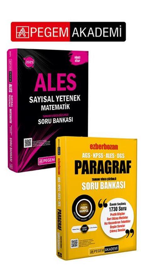 PEGEM AKADEMİ 2025 ALES Matematik Sayısal Yetenek Tamamı Video Çözümlü Soru Bankası + AGS-KPSS-ALES-