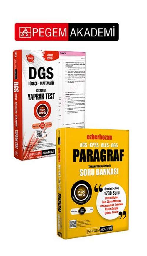 PEGEM AKADEMİ 2025 DGS Türkçe-Matematik Çek Kopart Yaprak Test + AGS-KPSS-ALES-DGS Ezberbozan Paragr