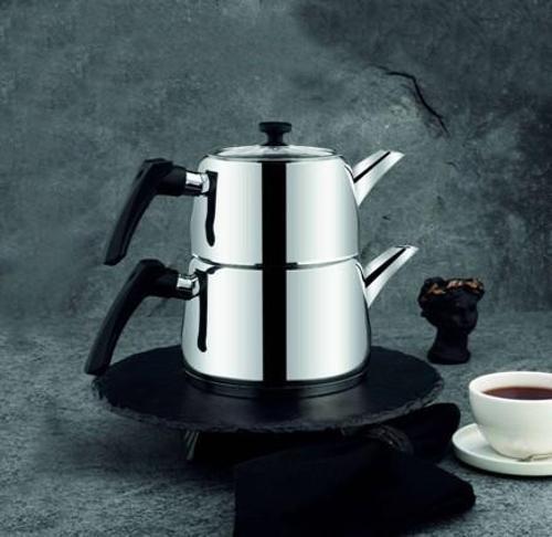 Mate Büyük Boy İndiksiyon Tabanlı Çaydanlık Takımı Siyah