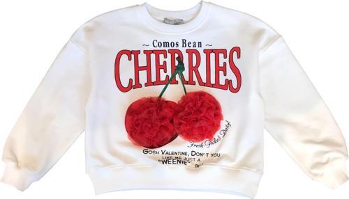 Kız Çocuk Kiraz Baskılı Tül Süslemeli Sweatshirt
