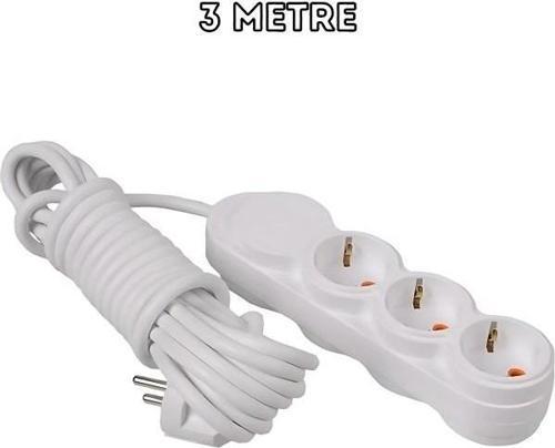 Çocuk Korumalı 3 Metre Kablolu 3 Lü Grup Priz