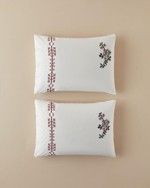 Etamine Flower Pamuklu 2'Li Yastık Kılıfı Pembe