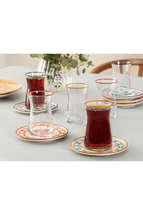 Etnik Porselen 12 Parça Çay Seti 160 Ml Renkli