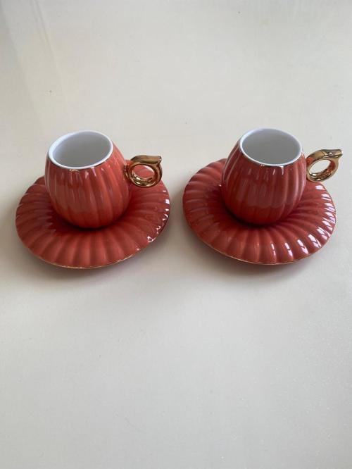Polka New Bone China Kahve Fincan Takımı 4 Parça 2 Kişilik Terracotta