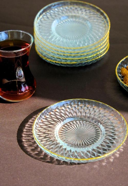 Altın Yaldız Cam Çay Tabağı 12cm 6 lı 2494