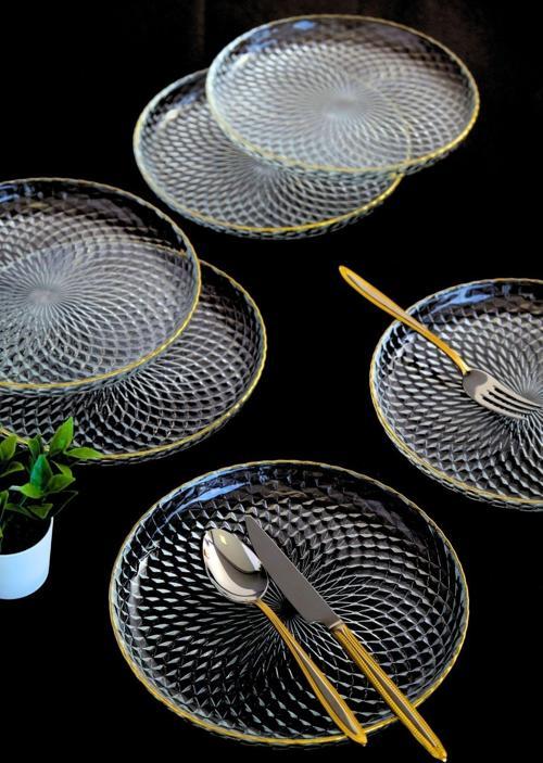 Altın Yaldız Cam Pasta Tabağı 19cm 6 lı 2339