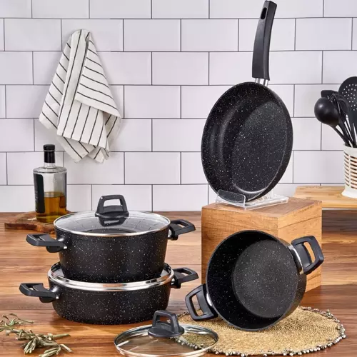 Cook 7 Parça Granit Tencere Seti Siyah