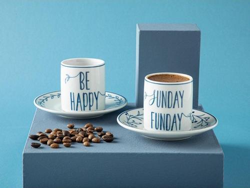 Happy Sunday Porselen 4 Parça 2 Kişilik Kahve Fıncan Takımı 80 Ml Lacivert
