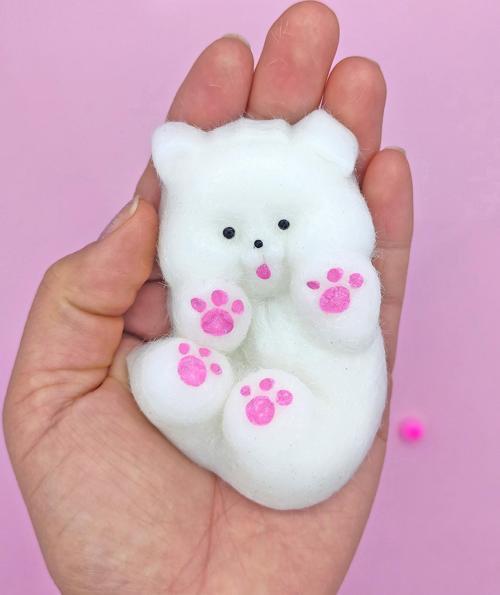 Sevimli Köpek Squishy Tüylü Beyaz Patili Yumuşacık (6x9 cm) Sukuşi - Beyaz