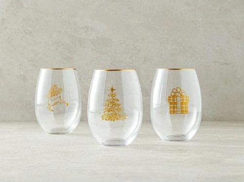 Christmas Match Cam 3'Lü Meşrubat Bardağı 350 Ml Gold