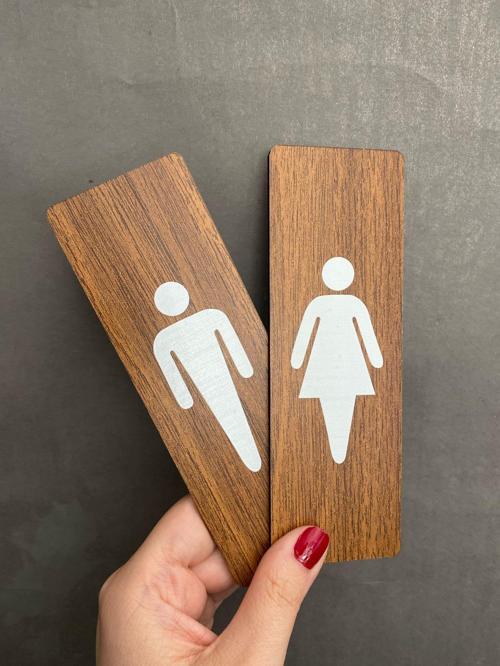 Ceviz Mdf Serisi Wc Kadın&Erkek Set Yönlendirme Levhası 