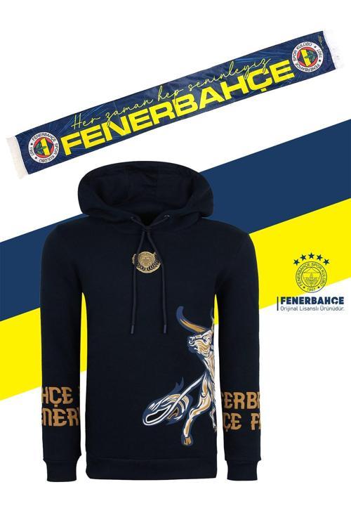 Orijinal Lisanslı Kapüşonlu Kolej Sweat Kadıköy Boğası Basklı + Şal Kaşkol Set