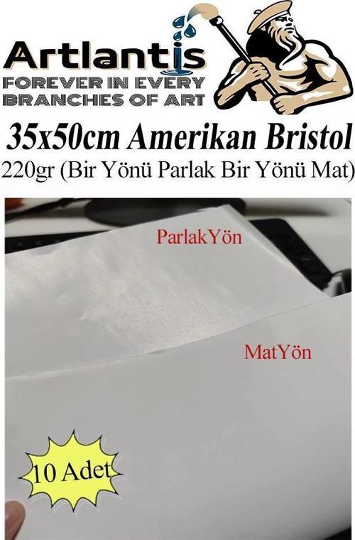 Amerikan Bristol Karton 35x50 cm 10 Adet 220 gr Bir Tarafı Parlak Bir Tarafı Mat Kağıt Biristol Karton