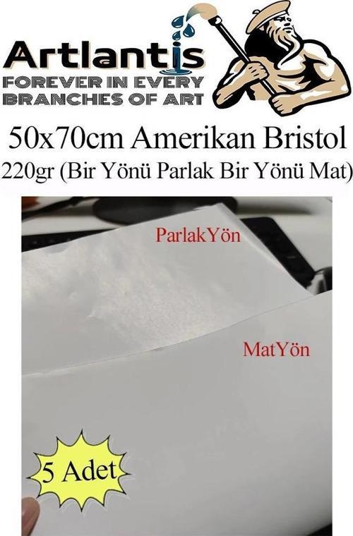 Amerikan Bristol Karton 50x70 cm 5 Adet 220 gr Bir Tarafı Parlak Bir Tarafı Mat Kağıt Biristol Karton