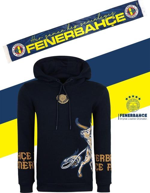 Orijinal Lisanslı Kapüşonlu Kolej Sweat Kadıköy Boğası Basklı + Şal Kaşkol Set