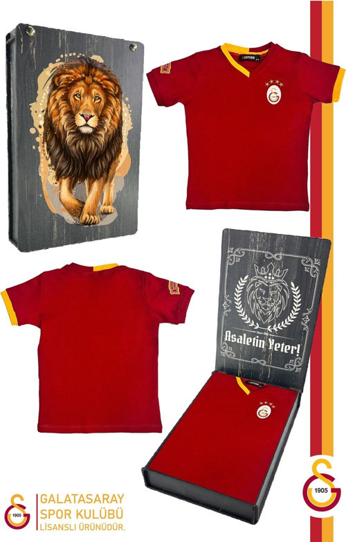 Orijinal Lisanslı Kırmızı Basic Çocuk T-shirt Gs Aslan Baskılı Hediyelik Ahş