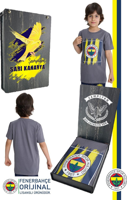 Orijinal Renkli Logo Sıfır Yaka Çocuk T-Shirt Hediyelik Ahşap Kutulu