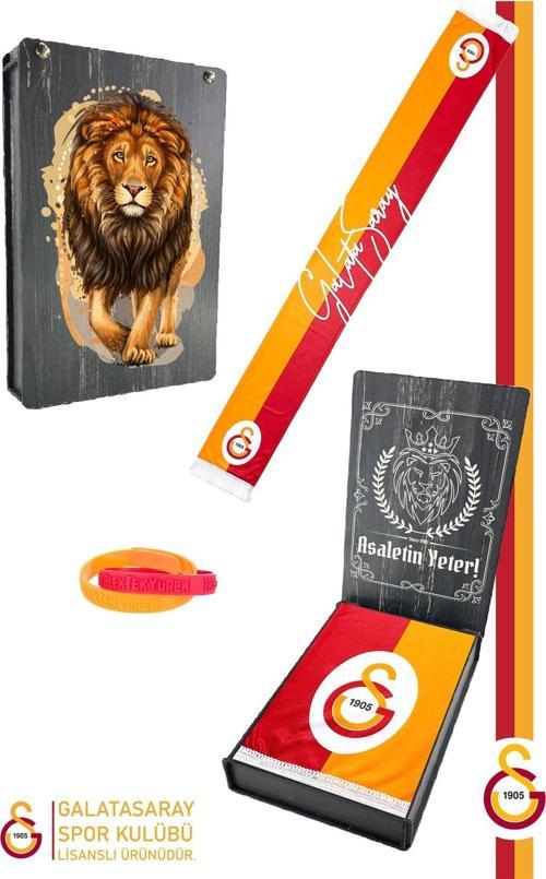 Orijinal Lisanslı Çift Yön Baskılı Şal Kaşkol ve Bileklik Set Atkı Aslan Bas