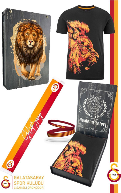 Orijinal Lisanslı Aslan Baskılı T-Shirt + Bileklik + Atkı Set Hediyelik Ahşa