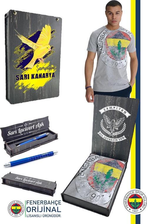 Orijinal Lisanslı 6 Renk Logo Gri Tribün T-Shirt + Kalem Set Hediyelik Ahşap