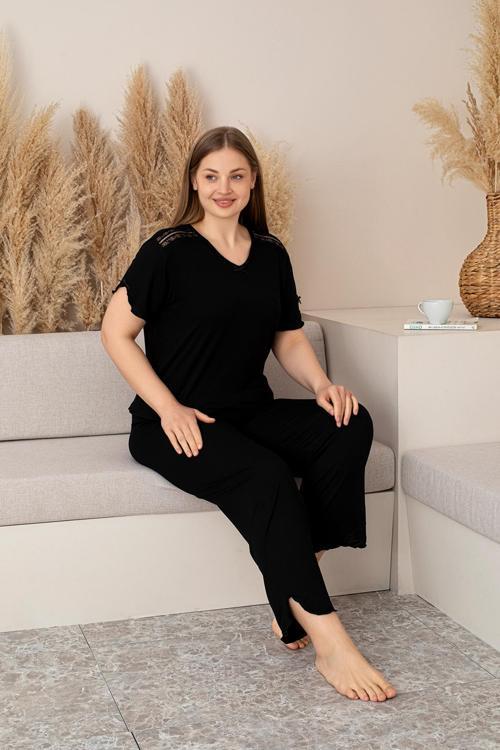 “Bambu Kumaş Büyük Beden Kadın Dantelli Uzun Kollu Pijama Takımı – Yumuşak, Nefes Alabilir, Şık ve Rahat, M-5XL”