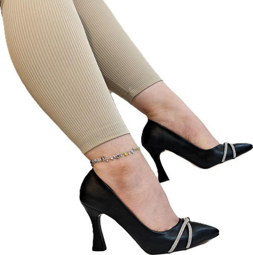 7030 Siyah Örgü Taşlı Kadeh Topuk Stiletto Topuklu Ayakkabı
