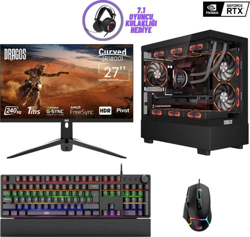 DRx7123 Ryzen 5 7600 32GB DDR5 Ram 1TB NVMe 8GB RTX4060 27 İnç 240Hz Curved Oyun Hazır Sistem