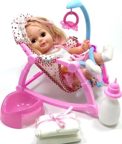Pusetli Altını Islatan Emzikli Biberonlu TR Şarkı Söyleyen Masal Anlatan Sarışın Roza Bebek 33 Cm  - GL10061