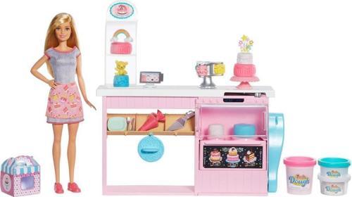 Barbie'nin Pasta Dükkanı Oyun Seti GFP59, Sarışın Bebek, Mutfak Tezgahı, Oyun Hamuru ve Oyuncak Pasta Süsleme Parçaları 
