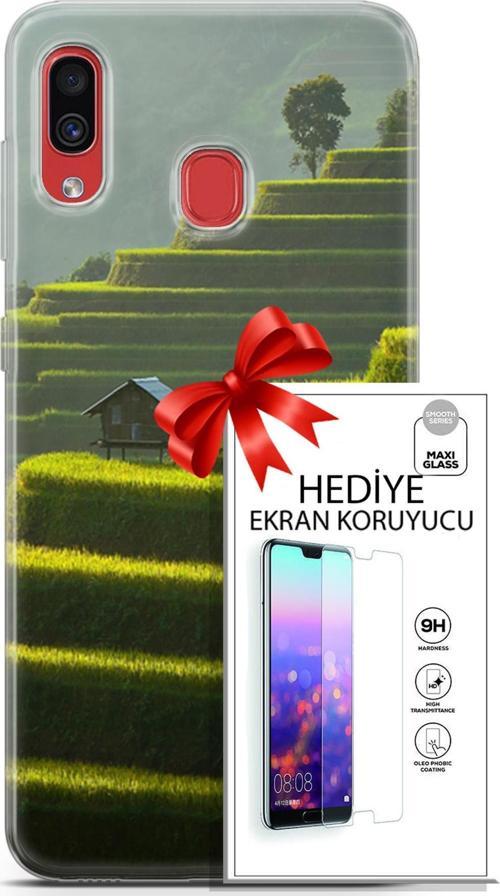 Samsung Galaxy A30 Kılıf Orijinal Seri Fantasy 23 Çay Tarlası Telefon Kabı Ve Ekran Koruyucu