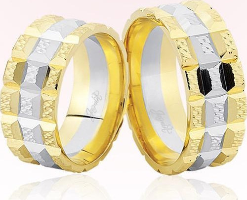 Sarı Beyaz Kareli Altın Alyans 7409