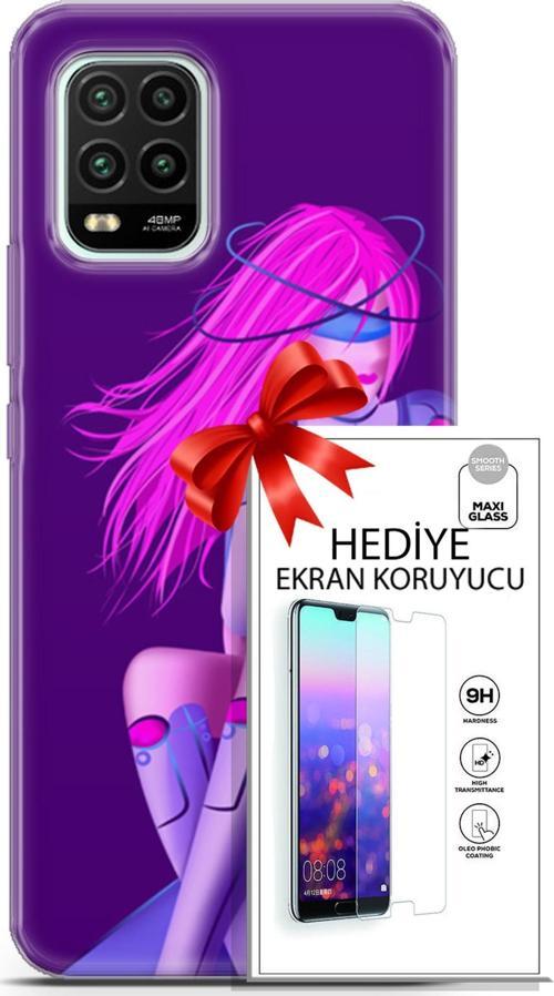 Xiaomi Mi 10 Lite 5G Kılıf Orijinal Seri Cyberpunk 02 Pembe Saçlı Kapak Ve Ekran Koruyucu
