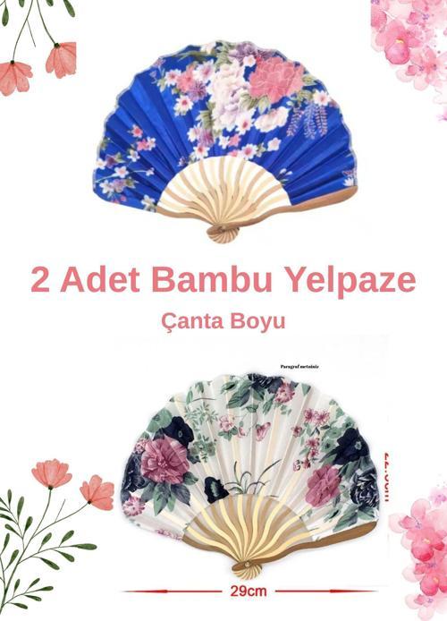 2'li Yelpazesi Beyaz Çiçekli Kaliteli Özel Tasarım Japon Hediyelik Yelpaze