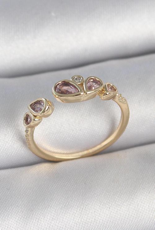 Pirinç Gold Renk Pembe Damla Zirkon Taşlı Ayarlanabilir Kadın Yüzük - EBJ250501W33629