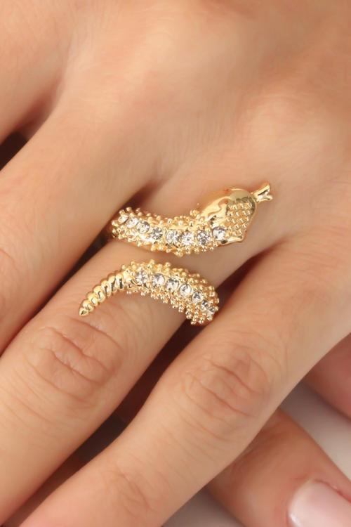 Gold Renk Ayarlanabilir Zirkon Taşlı Kadın Yılan Yüzük - EBJ250501W33097