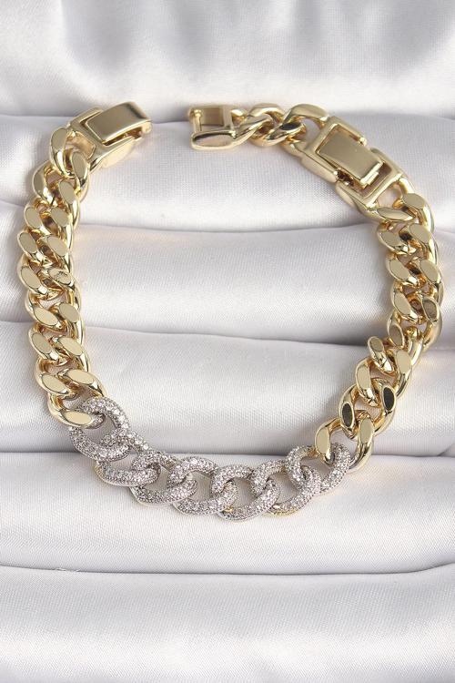 Pirinç Gold Renk Zirkon Taşlı Halka Zincir Xuping VIP Seri Exculusive Kadın Bileklik - EBJ250301W31305