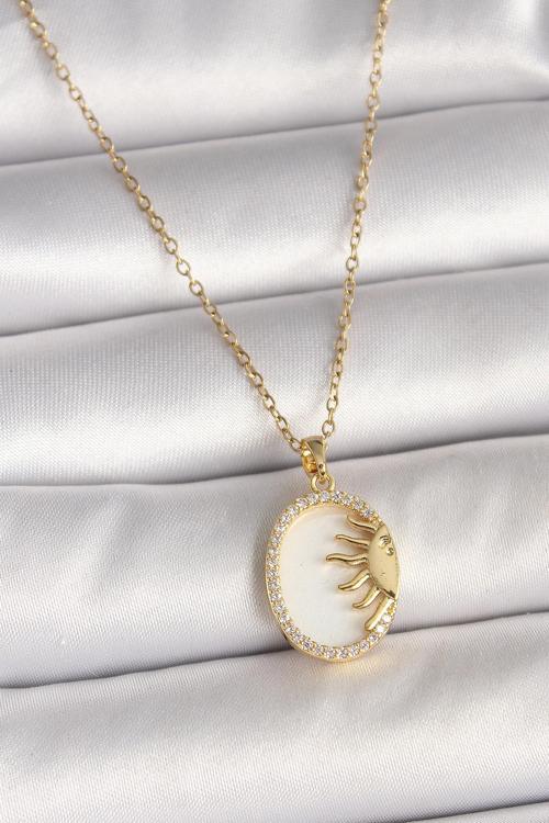 Gold Renk Zincir Beyaz Mineli Gün Batımı Model Zirkon Taş Detay Kadın Kolye - EBJ250501W32780