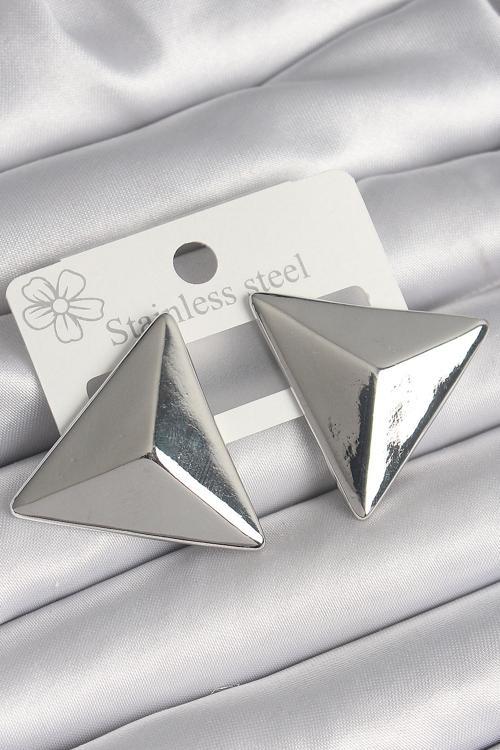 Pirinç Gümüş Renk 3D Üçgen Model Kadın Küpe - EBJ250301W31503
