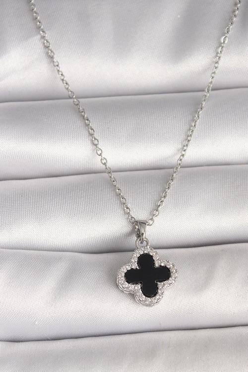 Gümüş Renk Zincir Zirkon Taşlı Yonca Model Kadın Kolye - EBJ250501W32769